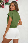 Fisoew Women's Army Green V Neck Cap Sleeve Casual Loose Fit T Shirts - Fisoew