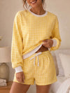 Plaid Sweatshirt With Drawstring Short Sets