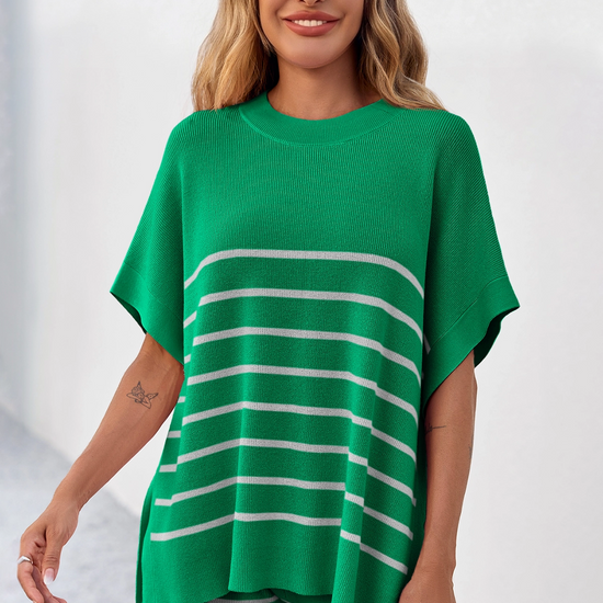 Fisoew Women's Green Striped Oversized Lounge Short Sets - Fisoew