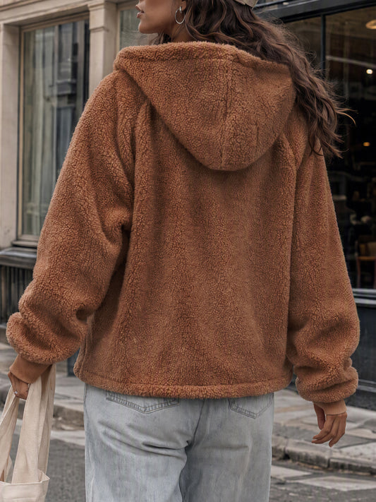 Fleece Hooded Zip Up Oversized Jackets