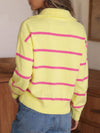Zip Striped Oversized Turtleneck Pullover Top