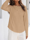 Solid Ribbed Knit Henley Shirts - Fisoew