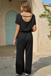 Womens Black Off-the-Shoulder Casual Wide Leg Jumpsuit Fisoew