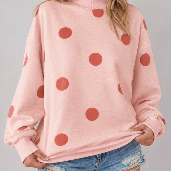Mock Neck Long Sleeve Polka Dot Sweatshirts - Fisoew