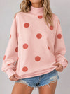 Mock Neck Long Sleeve Polka Dot Sweatshirts - Fisoew