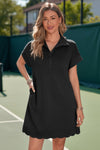 Womens Black Collared V Neck Dresses Fisoew - Fisoew