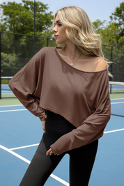 Womens Brown Summer Off The Shoulder T Shirts Fisoew - Fisoew