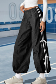 Fisoew Women’s Black Casual Elastic Wide Leg Track Pants - Fisoew
