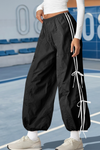 Fisoew Women’s Black Casual Elastic Wide Leg Track Pants - Fisoew