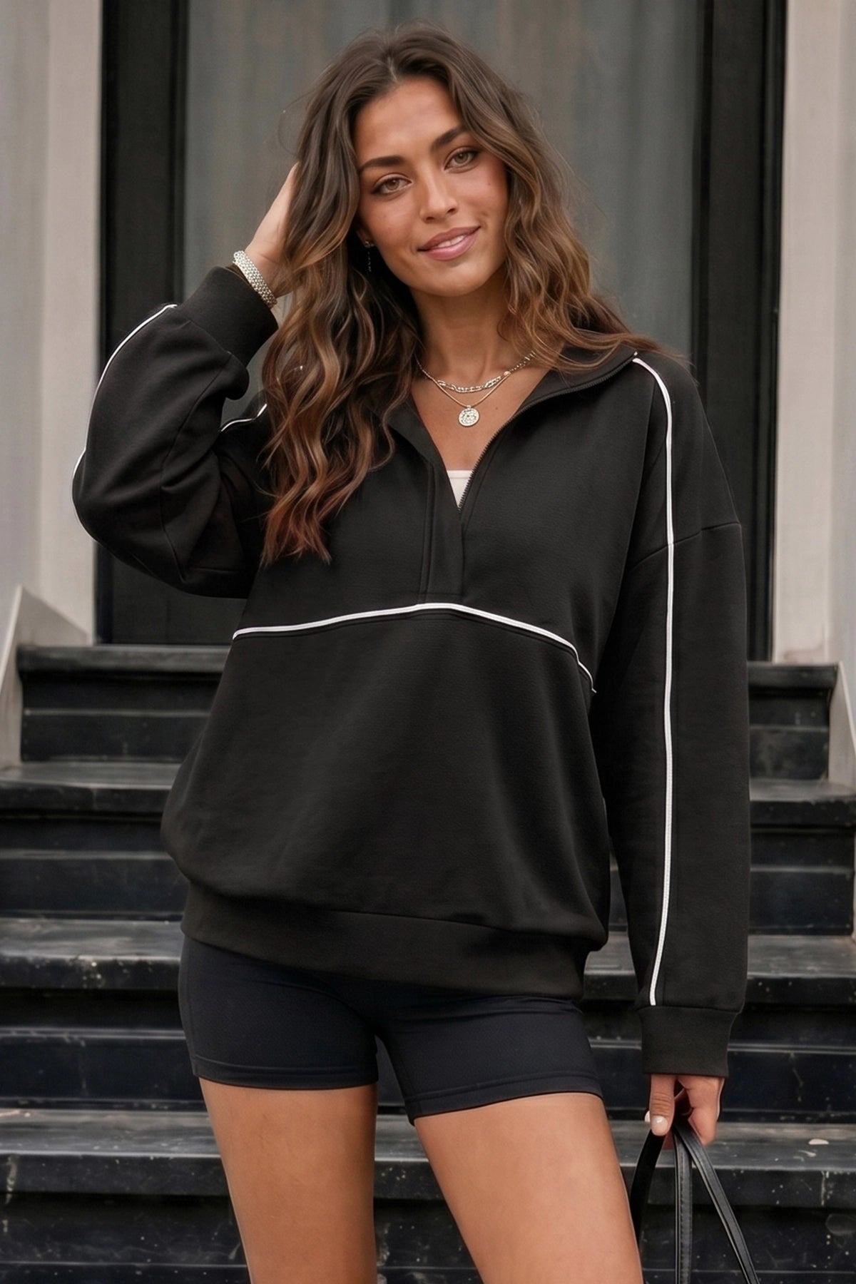 Long Sleeve Zipper Solid Sweatshirts - Fisoew