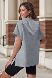 Fisoew Women‘s Light Grey Oversized Half Zip Hoodies - Fisoew