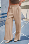 Fisoew Women's Khaki Baggy Elastic Wide Leg Pants - Fisoew