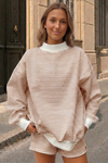 Striped Mock Neck Tops With Short Sets