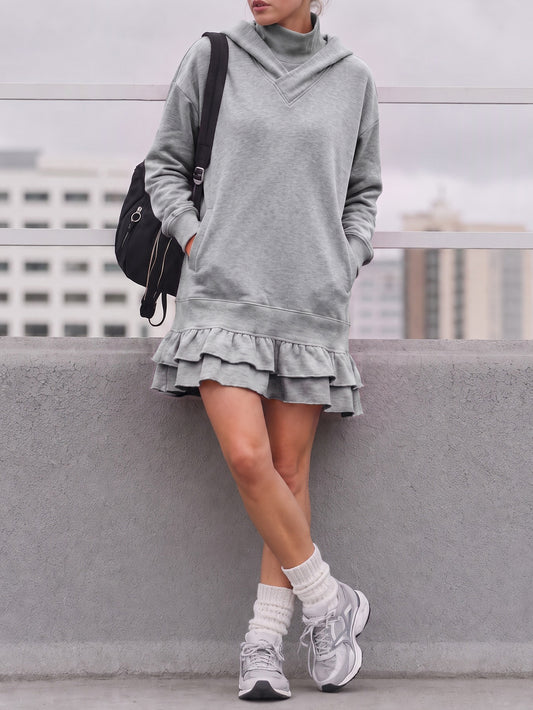 Turtleneck Hoodie Sweatshirt Mini Dresses - Fisoew