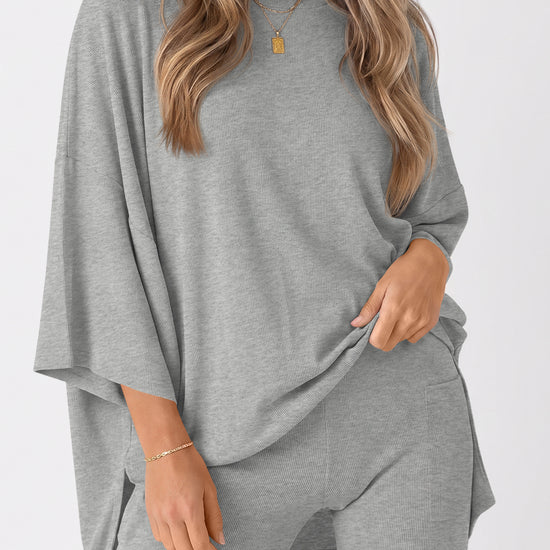 Oversized T-Shirt With Biker Short Lounge Sets - Fisoew