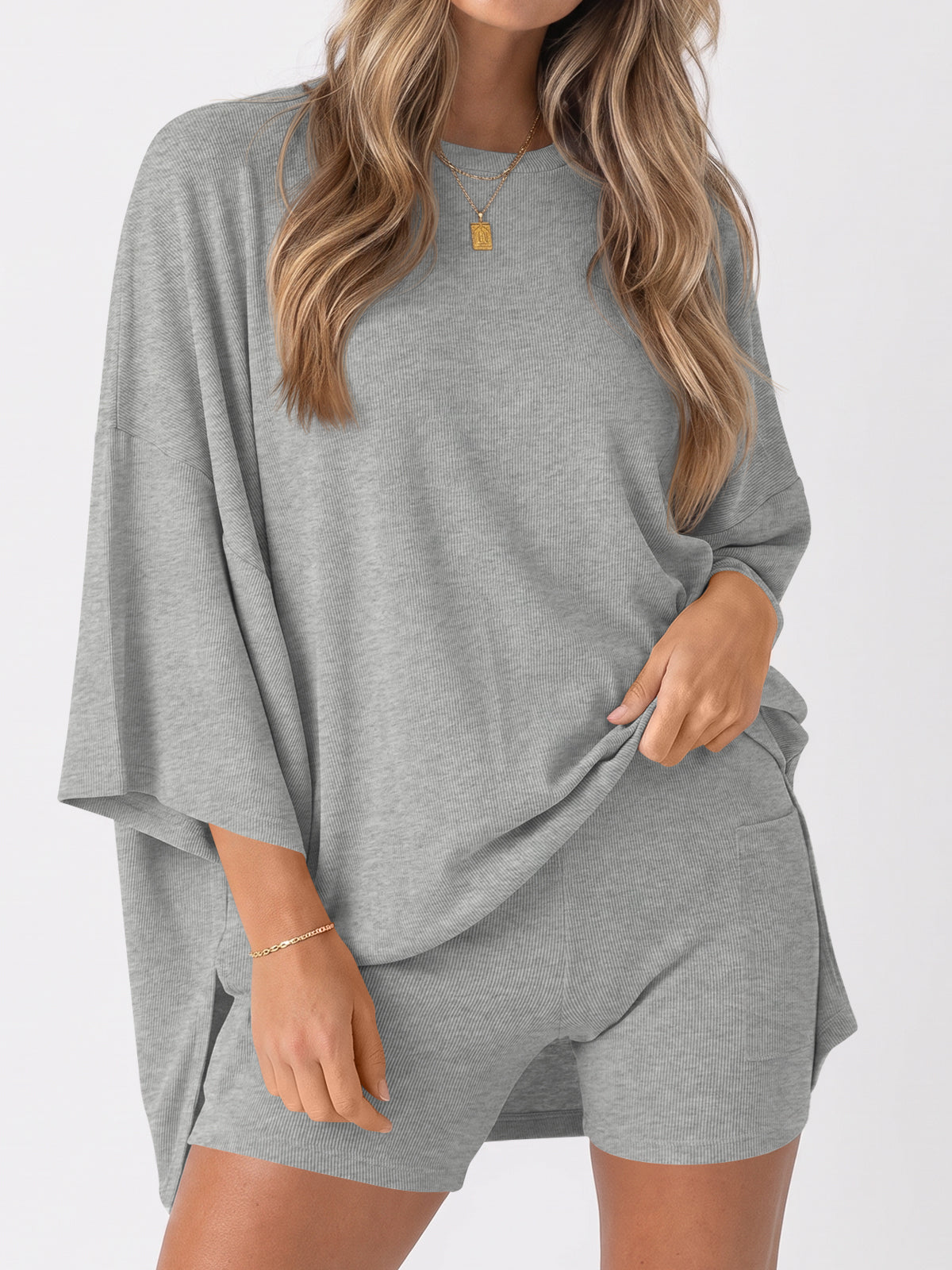 Oversized T-Shirt With Biker Short Lounge Sets - Fisoew