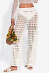 Fisoew Women¡®s White Crochet Sheer Mesh Cover Up Pants - Fisoew