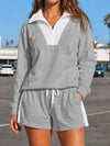 Half Zip Sweatshirt With Drawstring Short Sets