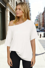 Fisoew Women's White Off The Shoulder Tops Oversized  T-Shirts - Fisoew