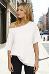 Fisoew Women's White Off The Shoulder Tops Oversized  T-Shirts - Fisoew