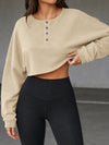 Long Sleeve Oversized Cropped Sweatshirts - Fisoew
