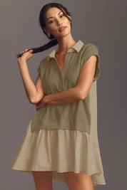 Fisoew Women's Light Brown Oversized Patchwork Mini Dress