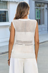 Fisoew Women's White Scoop Neck Crochet Boho Cover Ups - Fisoew