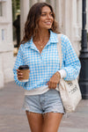 Plaid Print Lapel Neck Crop Sweatshirts