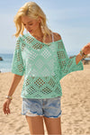 Womens Lake Blue Summer Short Sleeve Crochet Swimsuit  Fisoew - Fisoew