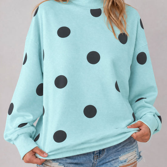 Mock Neck Long Sleeve Polka Dot Sweatshirts - Fisoew