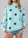Mock Neck Long Sleeve Polka Dot Sweatshirts - Fisoew