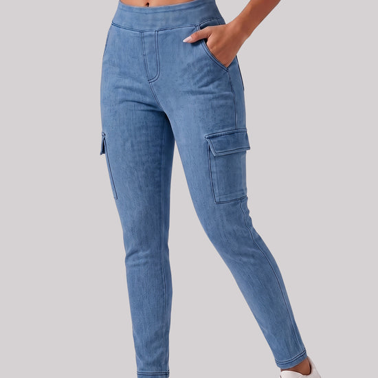 High Waisted Skinny Cargo Jeans - Fisoew
