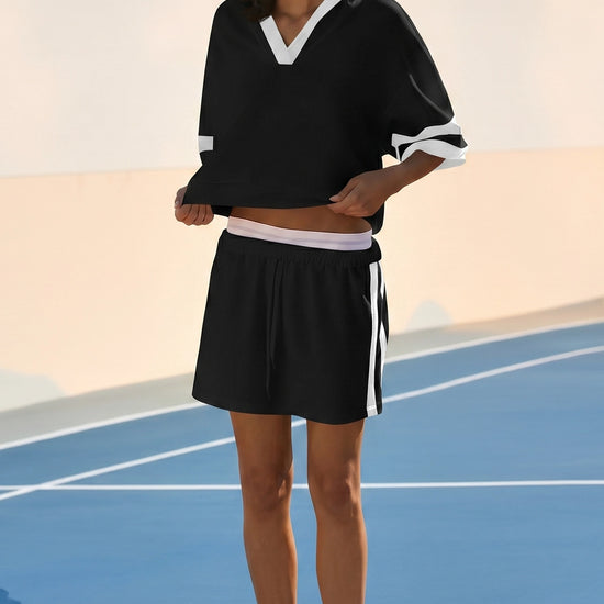 Women's Black Sporty Knit 2-Piece Outfit Fisoew - Fisoew