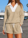Half Zip Sweatshirt With Drawstring Short Sets
