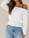 Off Shoulder Elastic Waist Solid Sweatshirts