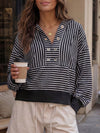 V Neck Striped Cropped Hoodies