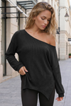 Oversized Off Shoulder Ribbed Knit Tops