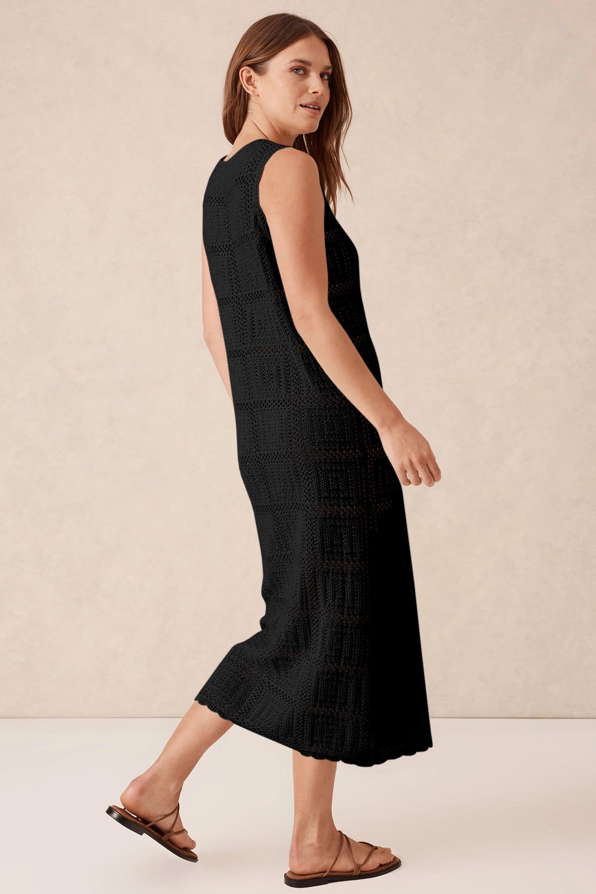 Fisoew Women's Black Boho Knit Sleeveless Dress - Fisoew