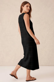 Fisoew Women's Black Boho Knit Sleeveless Dress - Fisoew