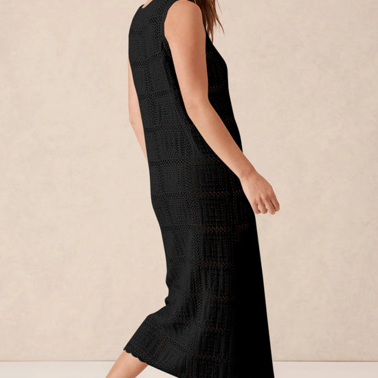 Fisoew Women's Black Boho Knit Sleeveless Dress - Fisoew