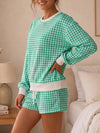 Plaid Sweatshirt With Drawstring Short Sets