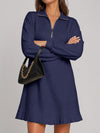 Half Zip Pleated Collared Sweatshirt Dresses