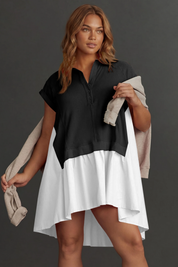 Fisoew Women's Black&white Oversized Patchwork Mini Dress