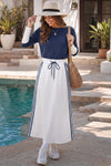 Long Sleeve Striped Drawstring Maxi Dresses