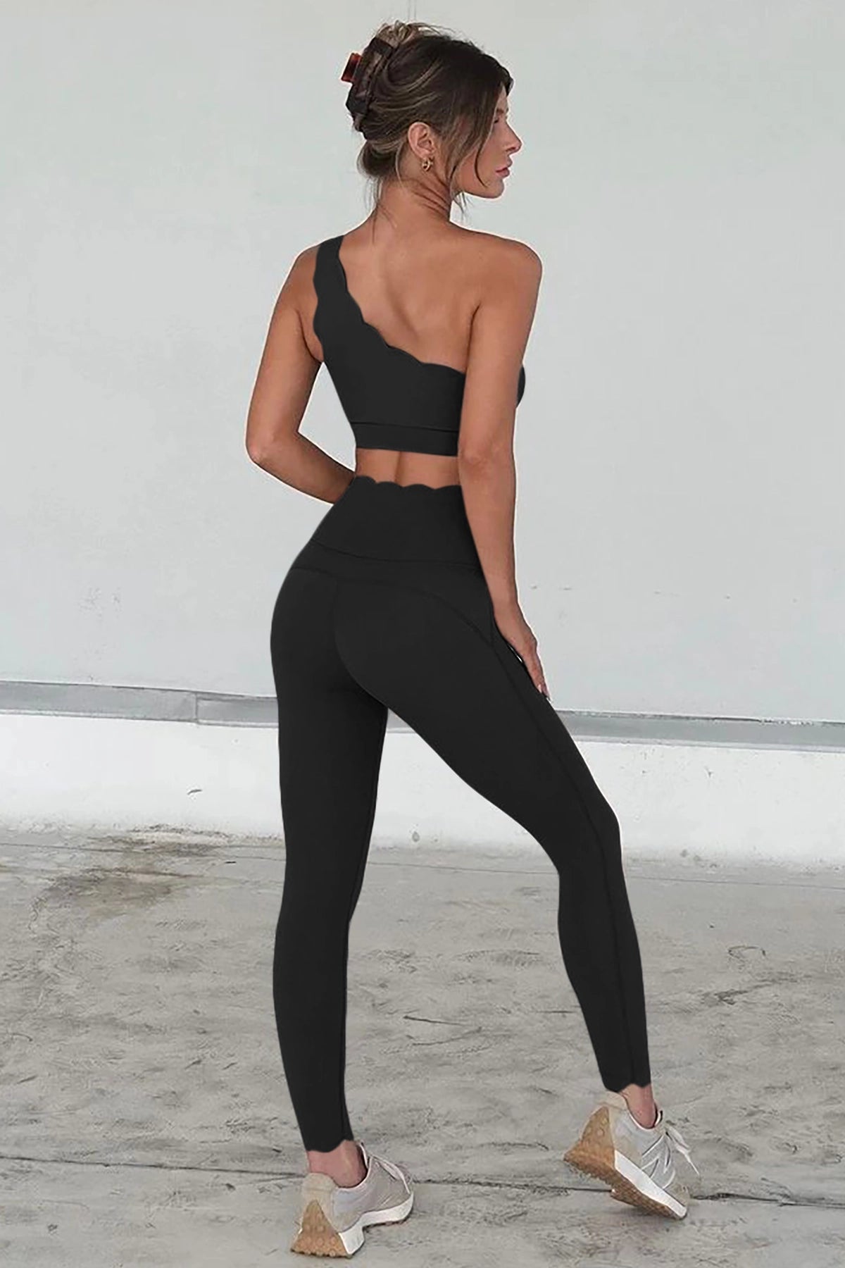 Fisoew Women's Black High Waisted Leggings Workout Sets - Fisoew