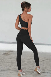 Fisoew Women's Black High Waisted Leggings Workout Sets - Fisoew
