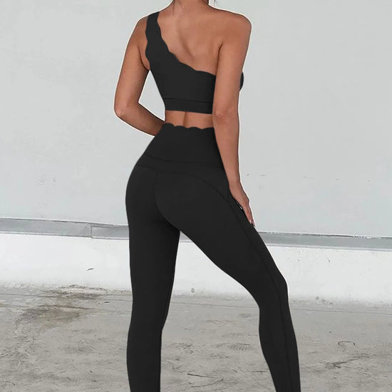 Fisoew Women's Black High Waisted Leggings Workout Sets - Fisoew