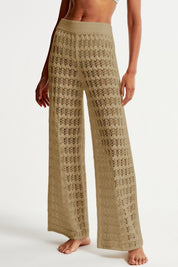 Fisoew Women‘s Khaki Crochet Sheer Mesh Cover Up Pants - Fisoew
