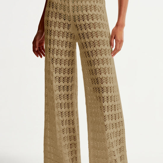 Fisoew Women¡®s Khaki Crochet Sheer Mesh Cover Up Pants - Fisoew