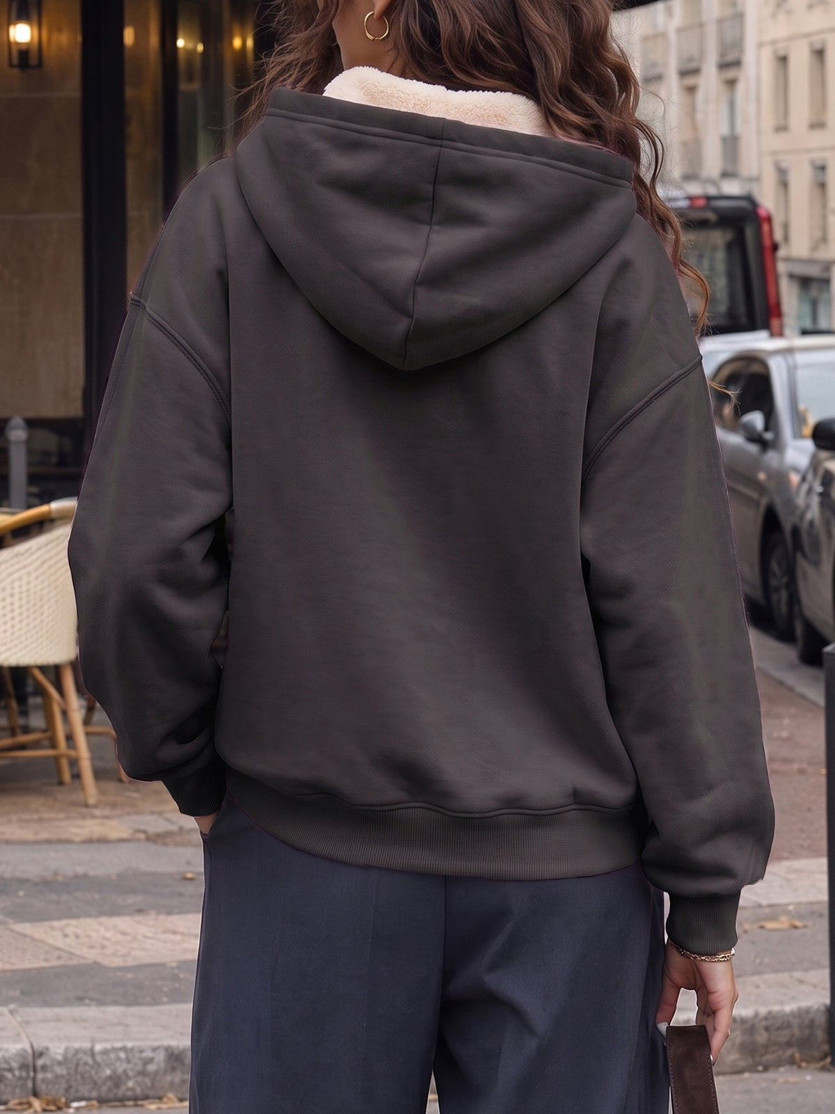 Hoodies Half Zip Fuzzy Fleece Sweatshirts - Fisoew